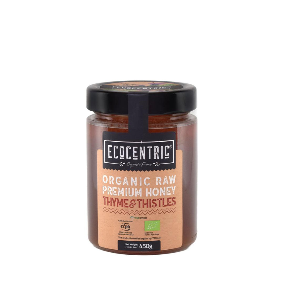 Organic Raw Premium Thyme & Thistle Honey - 450g Jar